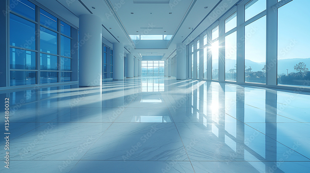 Spacious Modern Interior with Floor-to-Ceiling Windows and Sunlight Reflections Spacious Modern Interior with Floor-to-Ceiling Windows and Sunlight Reflections