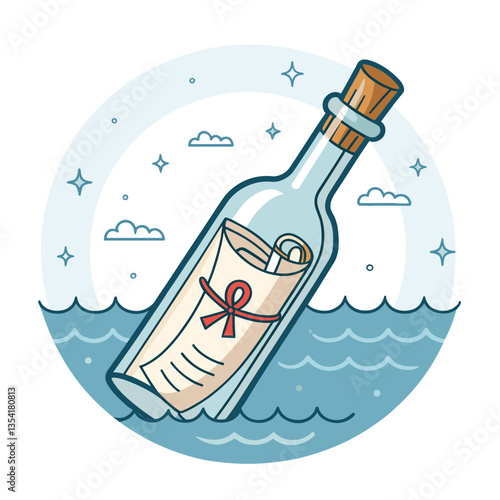 Message in a Bottle Floating in Calm Ocean Waters  