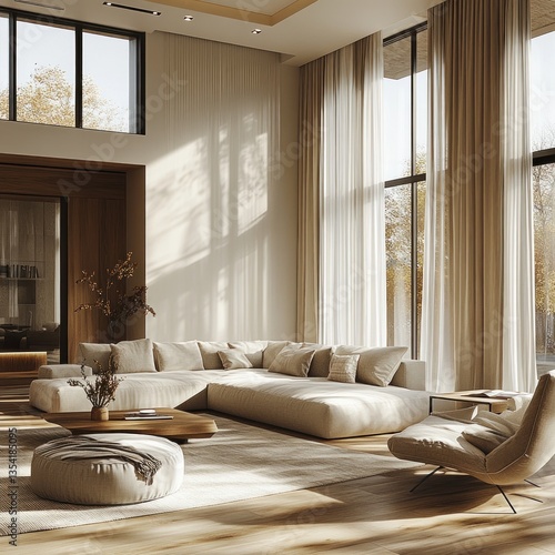 Stylish Living Room. Contemporary Interior with Elegant Details, Cozy Ambiance, and Luxury Furnishings. Interior Design and Real Estate Concept.