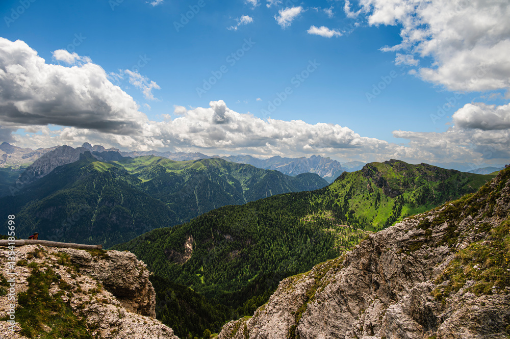 Fototapeta premium nature sceneries along the trail starting from Col Rodella and crossing Val Duron, Val di Fassa, Dolomites, Italy