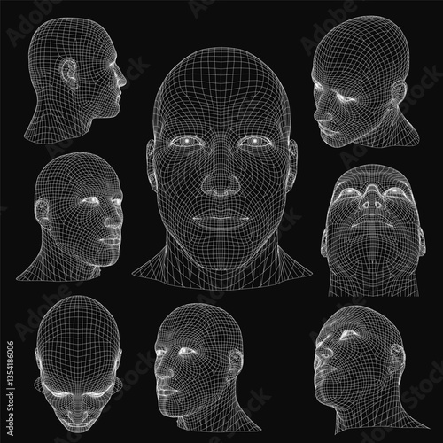 A series of faces are shown in a black background. The faces are all different, but they all have a similar look. The faces are all very detailed and appear to be computer-generated