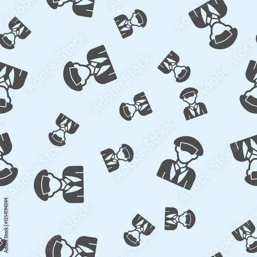 Captain man with hat solid seamless pattern, marine port theme. Vector graphics. Sea ship commander sign background, filled with glyphs icon.