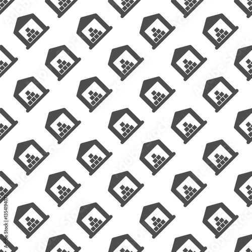 Marine warehouse solid seamless pattern, marine port theme. Vector graphics. Warehouse building with boxes, delivery service sign with background, repeat glyph icon.