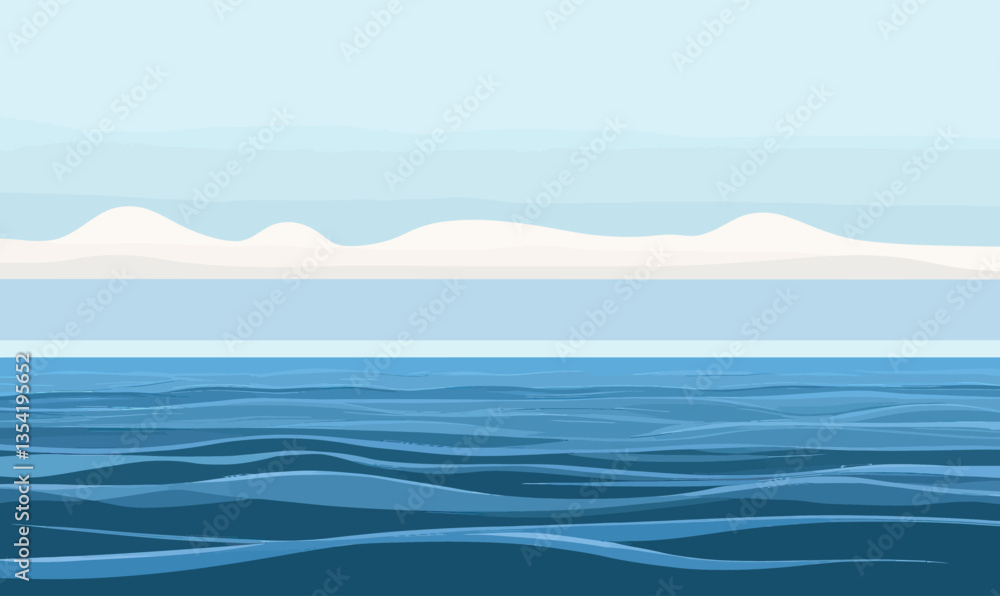 Obraz premium Minimalist Calm Ocean Vector with Soft Horizon and Gentle Waves for Meditative Themes