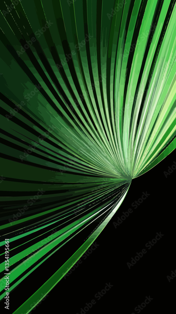 Obraz premium Vibrant Green Minimalist Vector Art with Radiant Palm Leaf Design