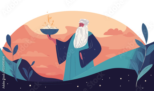 Minimalist Happy Passover Banner Featuring Moses Illustration with Vector Design