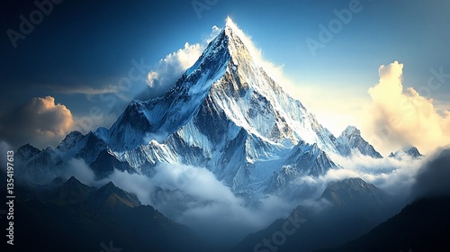 Majestic Himalayan peak sunrise, cloudscape, adventure