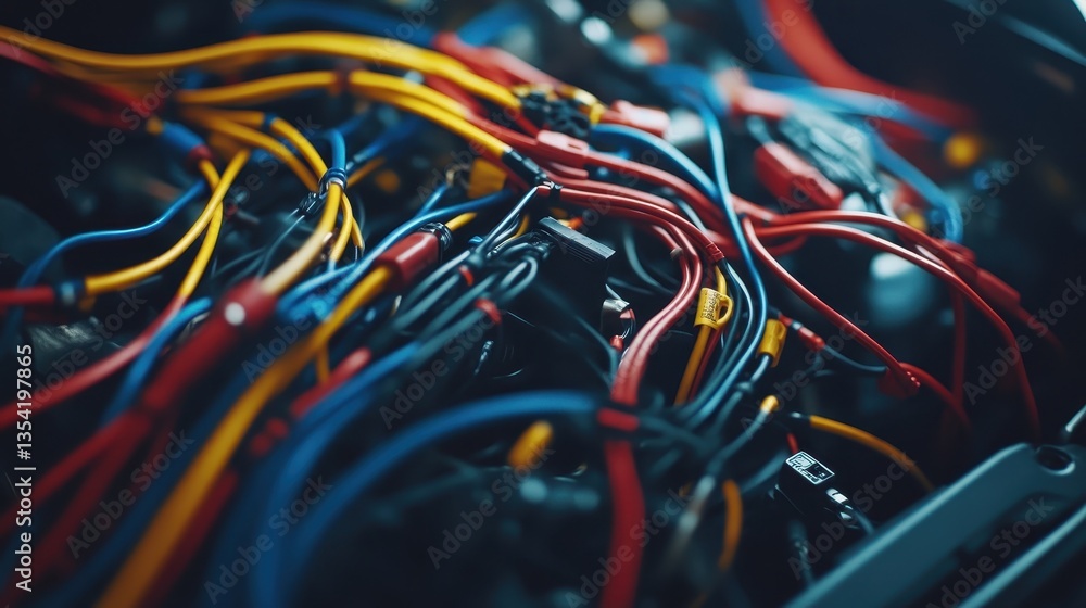 Intricate Web of Colorful Wires: A Close-Up View of Complex Electrical Wiring Intricate Web of Colorful Wires: A Close-Up View of Complex Electrical Wiring