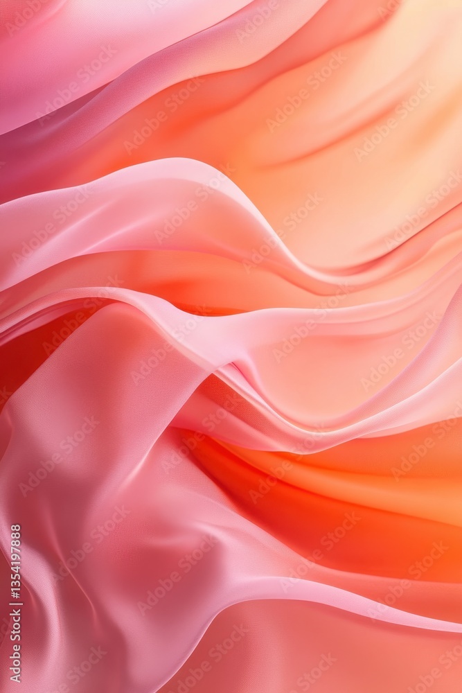 Fototapeta premium Silk Waves of Color: Delicate folds of vibrant silk cascade in a captivating display of color, where soft pinks meet fiery oranges in a dance of light and shadow.