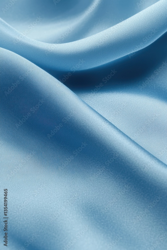 Fototapeta premium Smooth Silk Texture: Soft, flowing blue silk fabric cascades in graceful waves, creating a luxurious and elegant texture, perfect for fashion, design, and backgrounds.