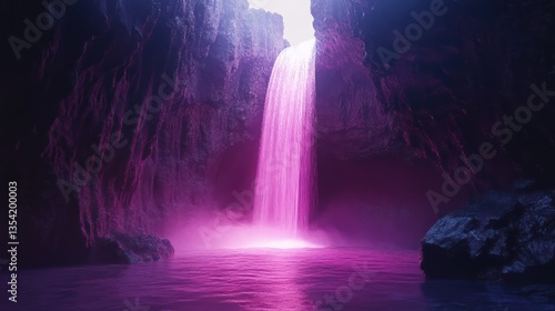 Wallpaper Mural Pink waterfall cave, mystical scene, serene pool, fantasy background, ideal for fantasy art Torontodigital.ca