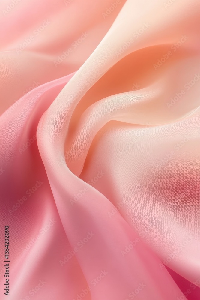 Obraz premium Ethereal Silk Swirls: A close-up view of delicate, flowing silk fabric, showcasing the subtle blend of peach and pink hues, creating a mesmerizing visual display of softness and elegance. 