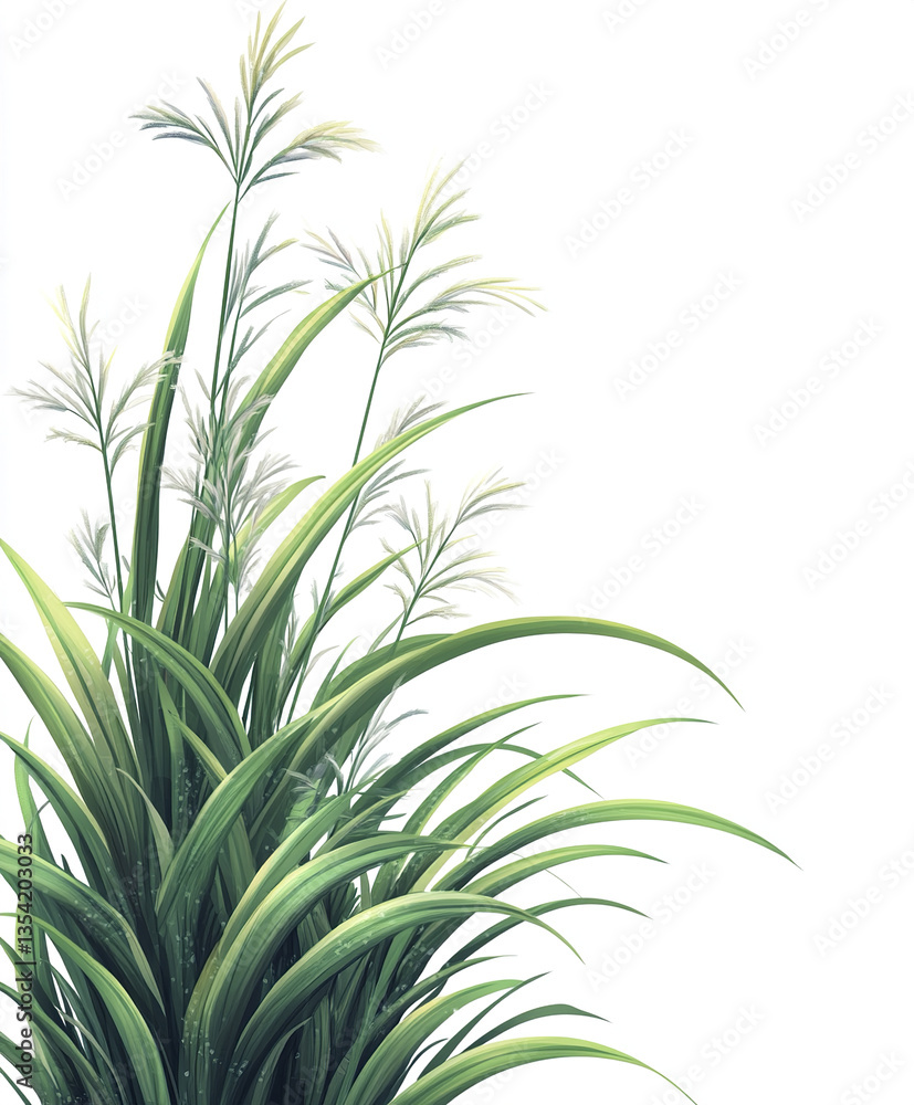Obraz premium Spider plant with lush green leaves isolated on white background
