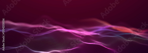 Particle stream. Purple background with many glowing particles. Information technology background. 3d rendering.