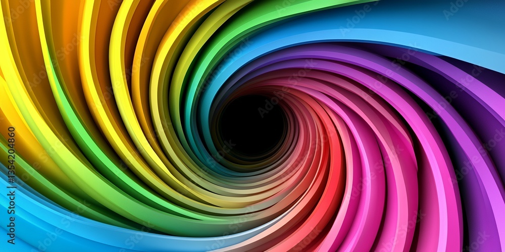 Obraz premium A colorful spiral pattern with bands of different hues leading to a dark central point