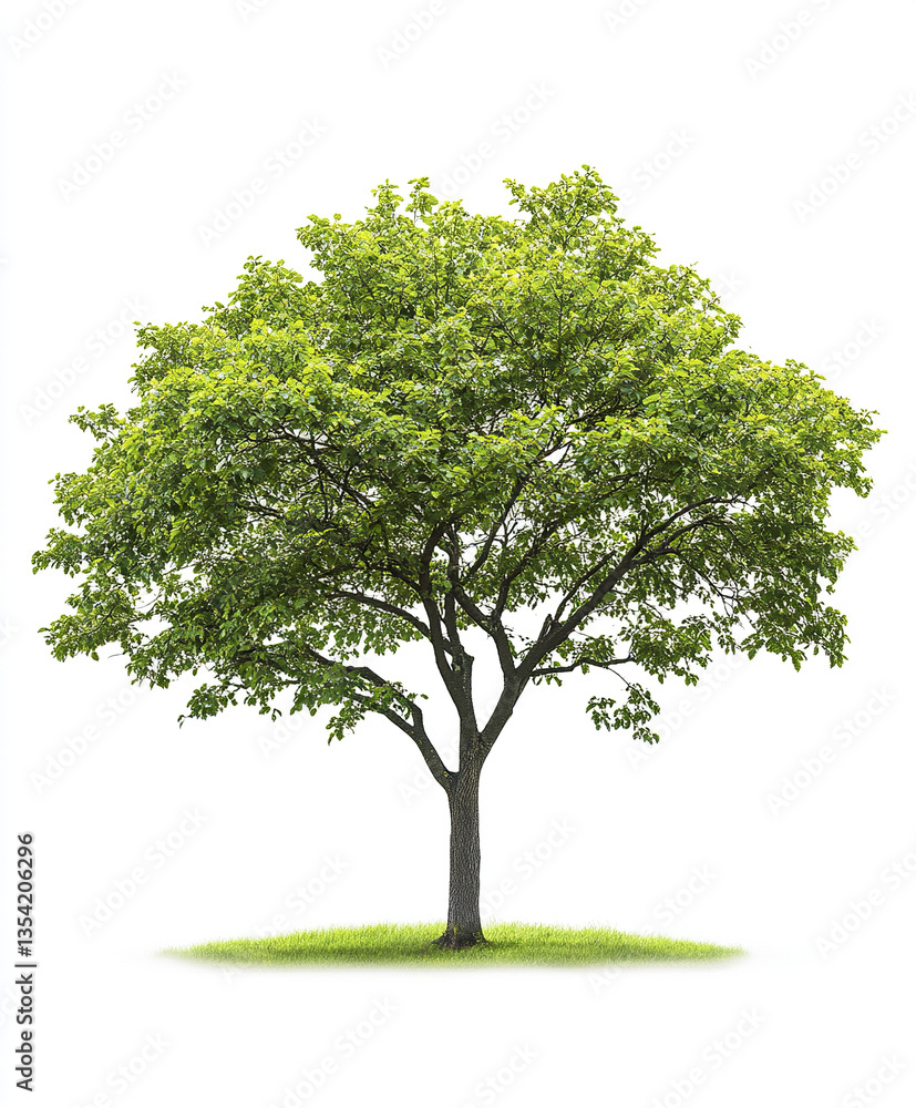 Obraz premium lush green tree stands isolated on white background