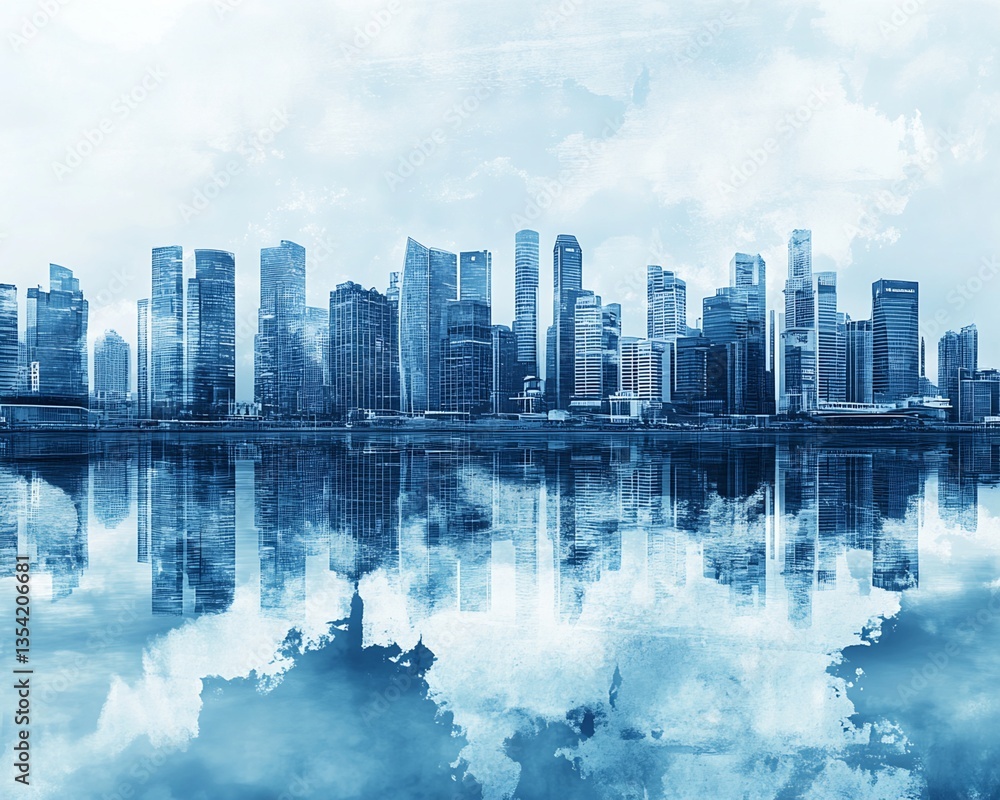 Fototapeta premium Cityscape Reflection in Blue Tones