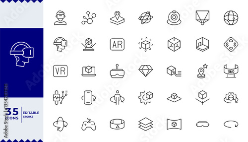 Pixel Perfect ,Versatile VR and Metaverse Icons. Line Art Graphics for Augmented Reality,Virtual Worlds,A cutting-edge collection of icon