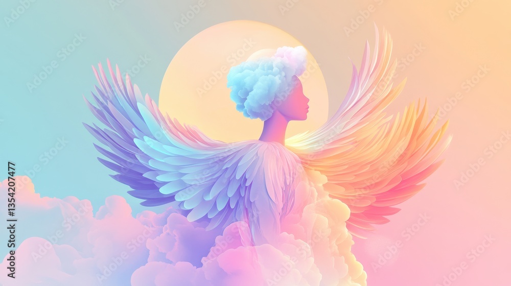 Fototapeta premium Pastel Angel in a Dreamy Cloud