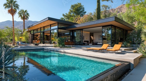 Wallpaper Mural Modern Desert Home with Pool and Mountain Views Torontodigital.ca