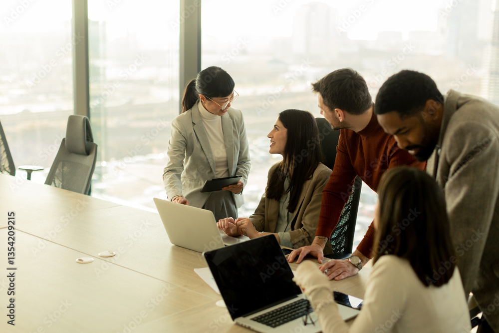 Collaboration thrives in a modern office with stylish professionals engaged in discussion Collaboration thrives in a modern office with stylish professionals engaged in discussion