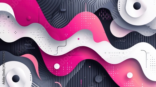 Abstract wavy shapes, vibrant colors, layered patterns, futuristic background
