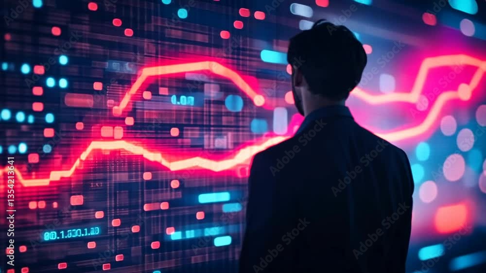 Businessman views market data on digital display Businessman views market data on digital display