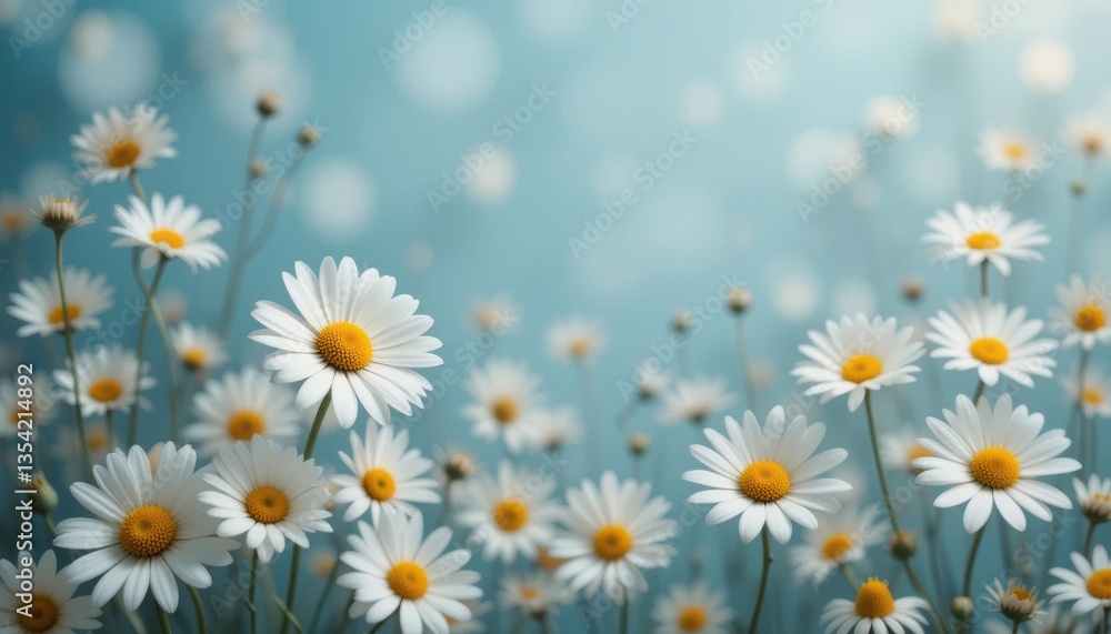 Obraz premium Serene Daisy Field Elegant White Daisies on Soft Blue Background