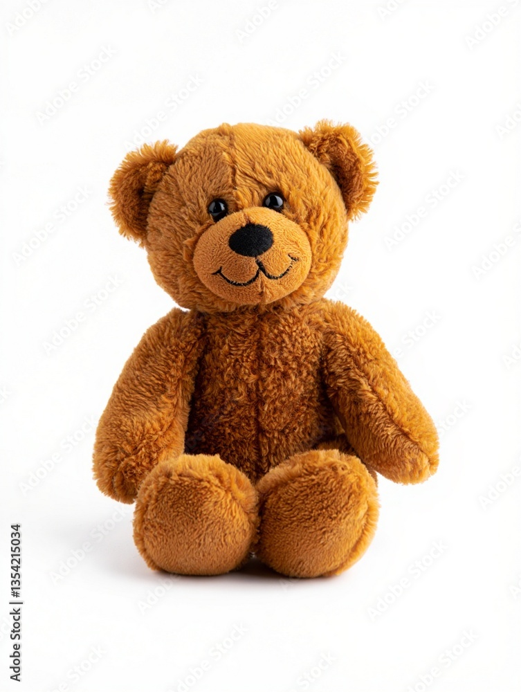 Obraz premium light brown plush teddy bear with ultra-soft mohair fur, sitting upright against a pure white background, featuring round black glass eyes and a small stitched nose, ideal for children’s product photo