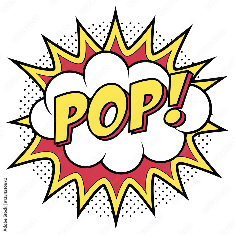 Comic Style Pop Art Explosion with Halftone Dots, Red and Yellow Accents, Black Outline Comic Style Pop Art Explosion with Halftone Dots, Red and Yellow Accents, Black Outline