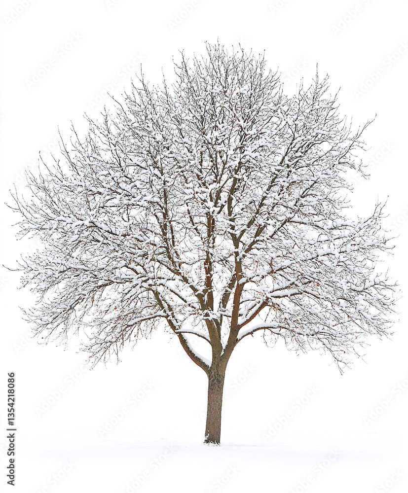 Fototapeta premium winter tree covered in snow isolated on white background