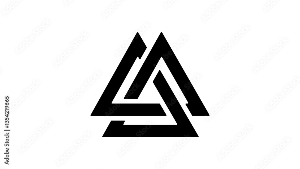 Three Crossed Triangles , black isolated silhouette Three Crossed Triangles , black isolated silhouette