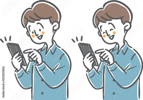 スマホを操作する男性　上半身　ベクター