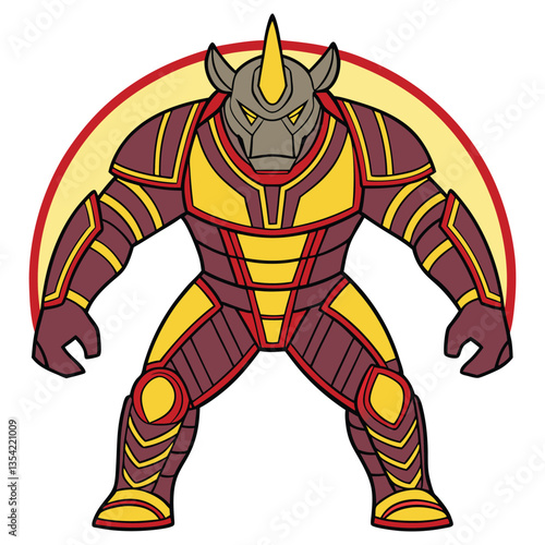 Wallpaper Mural Cartoon Armored Rhino Superhero with Horn, in a Powerful Stance, on White Background Torontodigital.ca