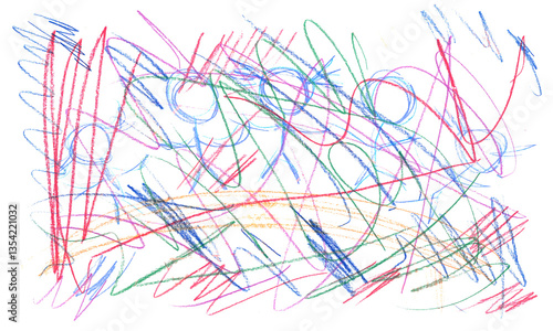 Childlike crayon scribbles on light transparent background