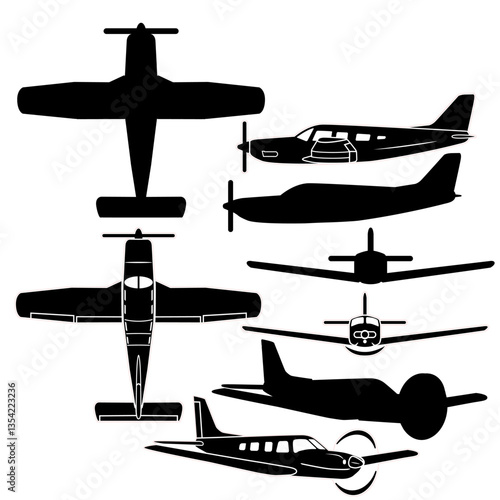 Small private airplane vetor set for vinyl projects, 