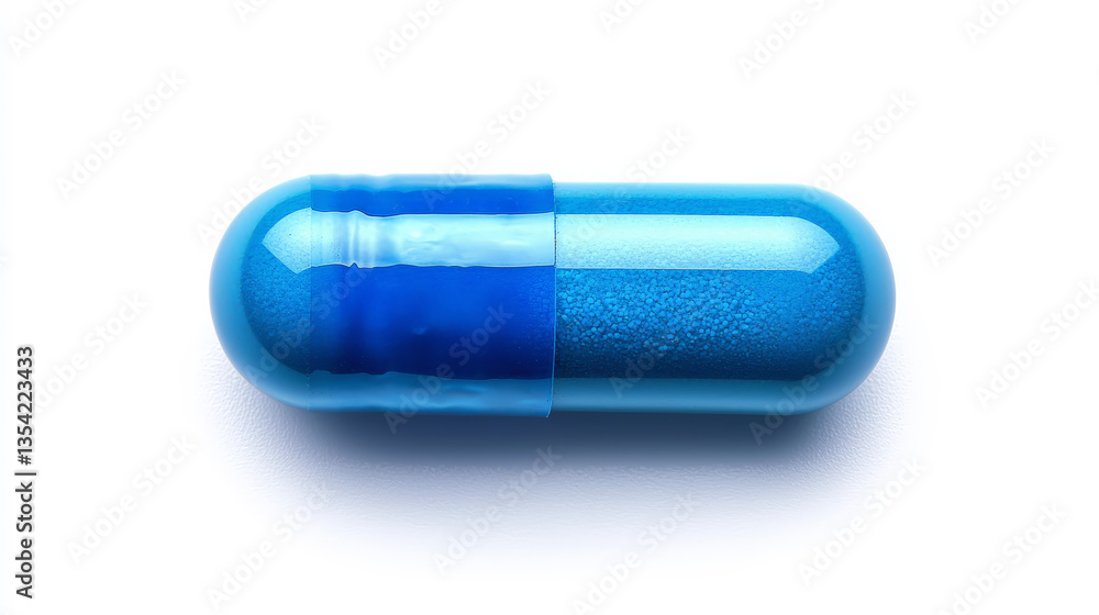 A close-up of a single blue vitamin tablet set against a clean white background. Generative AI A close-up of a single blue vitamin tablet set against a clean white background. Generative AI