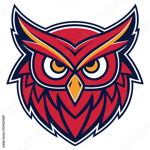 Owl Red Mascot, Fierce Bird, Sports Logo, Team Emblem, Isolated on White, Predatory