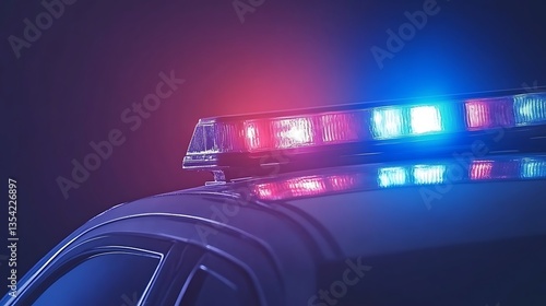 Close-up of flashing emergency lights on police car at night.