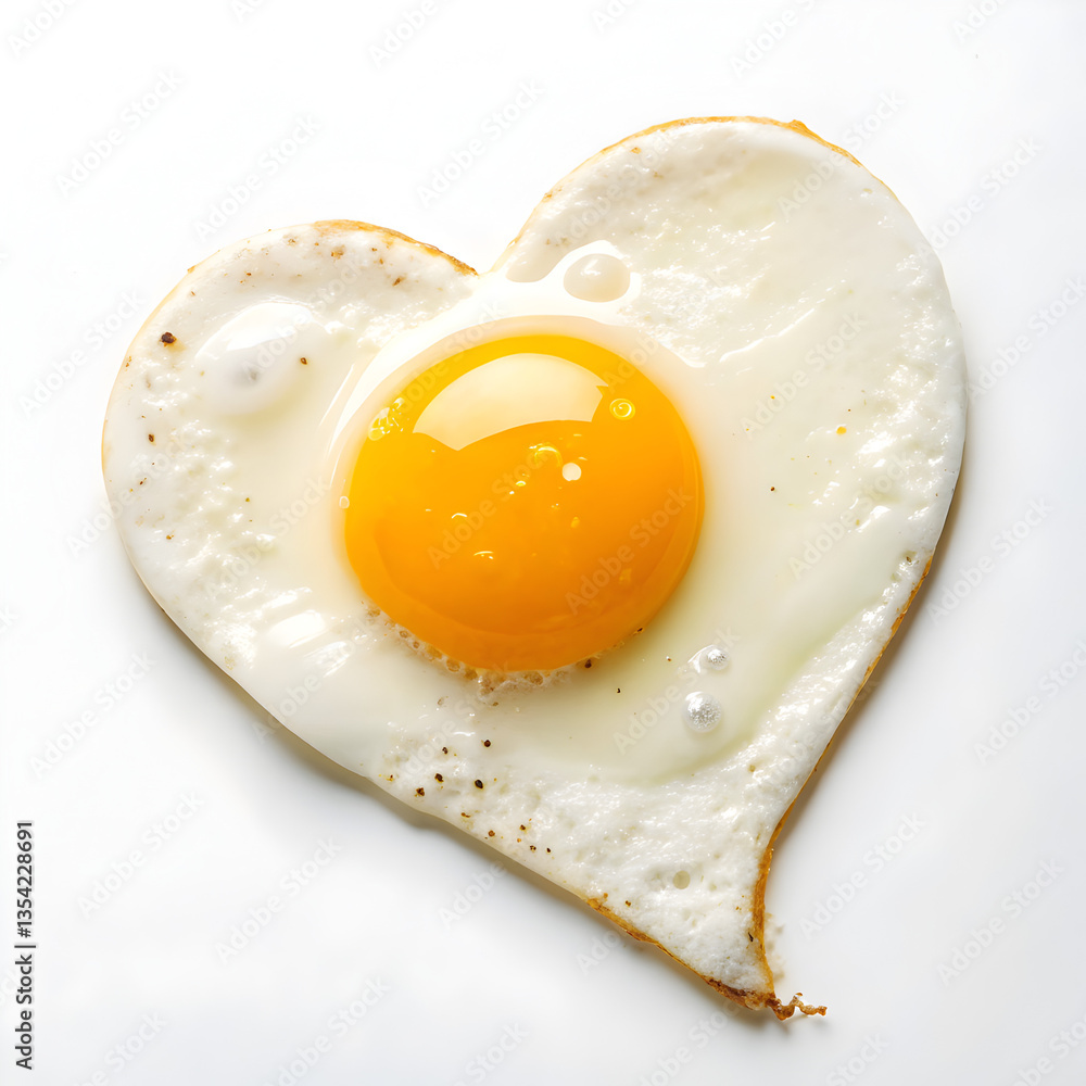 Heart shaped fried egg on a white background Heart shaped fried egg on a white background