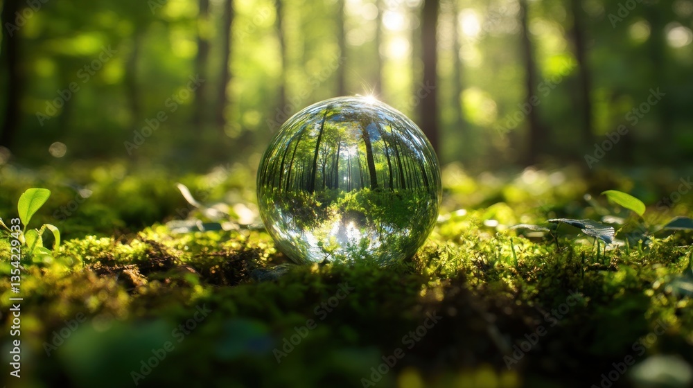 Crystal sphere reflecting a forest scene Crystal sphere reflecting a forest scene