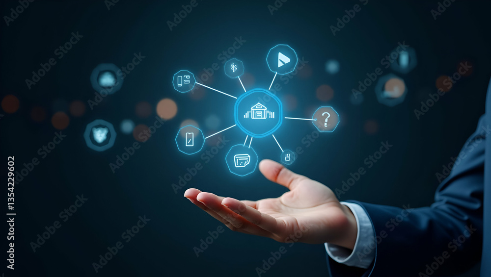 Flat Hand Engaging with Holographic Personal Loan Device: Explore Financial Services, Interest Rates, and Payment Options in a Cute Vector Illustration Flat Hand Engaging with Holographic Personal Loan Device: Explore Financial Services, Interest Rates, and Payment Options in a Cute Vector Illustration