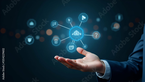 Flat Hand Engaging with Holographic Personal Loan Device: Explore Financial Services, Interest Rates, and Payment Options in a Cute Vector Illustration
