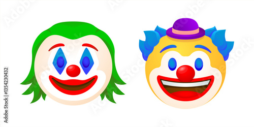Circus clown emoji. Emoticon with red nose, funny face, vector 10 eps.