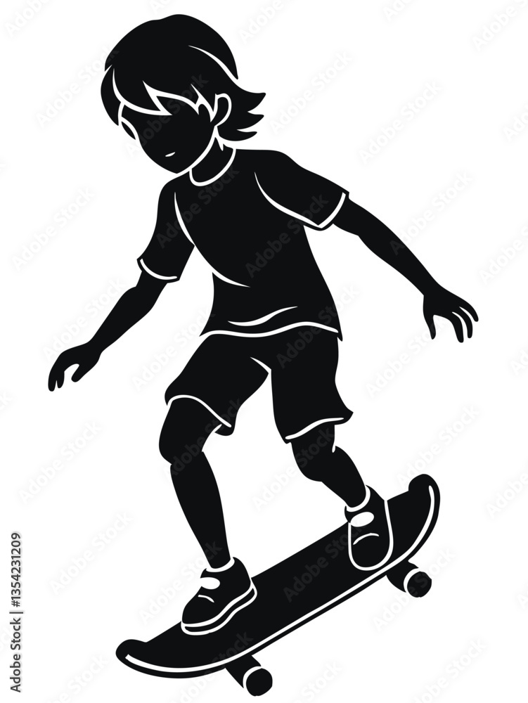 Boy ride skateboard vector silhouette illustration isolated on white background Boy ride skateboard vector silhouette illustration isolated on white background