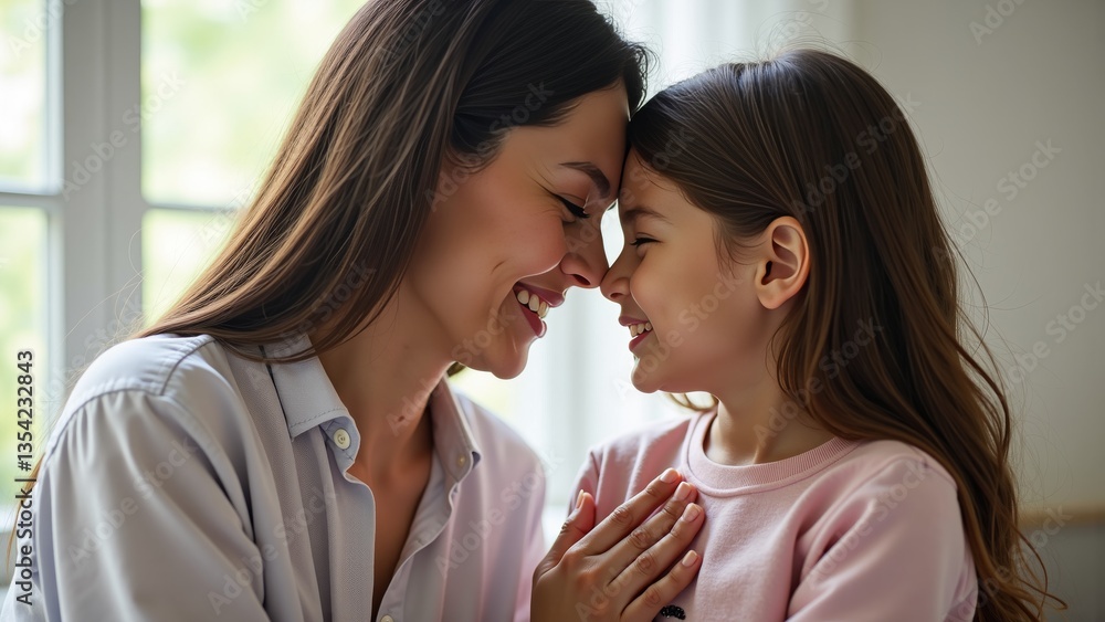 A heartwarming moment between a mother and daughter, sharing a tender embrace and laughter. A heartwarming moment between a mother and daughter, sharing a tender embrace and laughter.