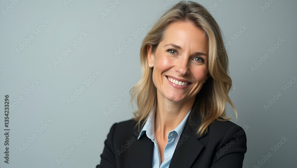 Happy and Smiling Mature Female Psychologist: Close-Up Portrait of a Sophisticated 50-Year-Old Businesswoman in a Cute Vector Illustration Style Happy and Smiling Mature Female Psychologist: Close-Up Portrait of a Sophisticated 50-Year-Old Businesswoman in a Cute Vector Illustration Style