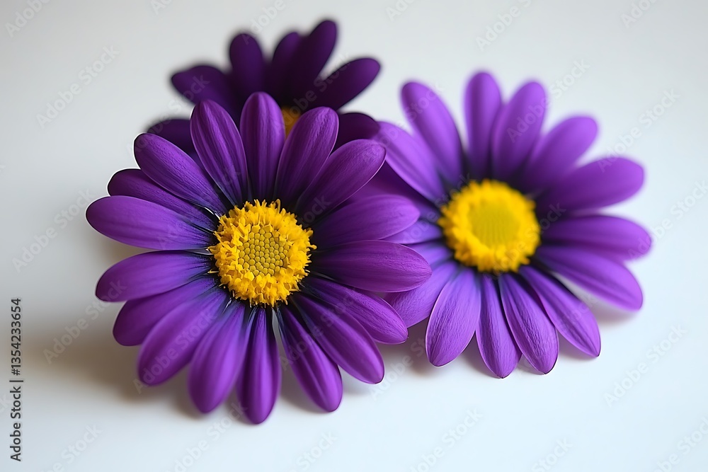 Obraz premium Three Beautiful Purple Flowers With Yellow Centers in a Close Up