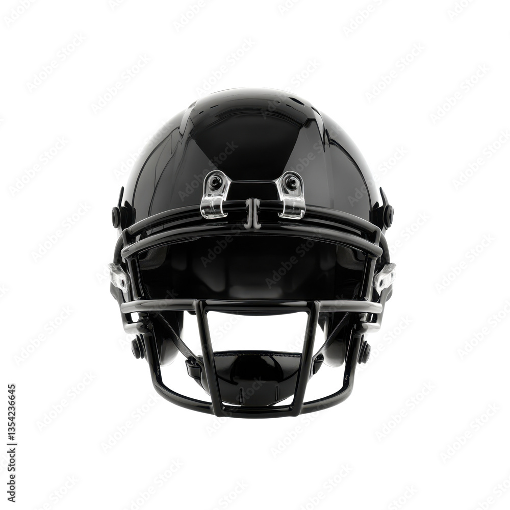 Naklejka premium Black American football helmet features sleek lines and advanced design, ideal for enhancing player safety during games and practices.
