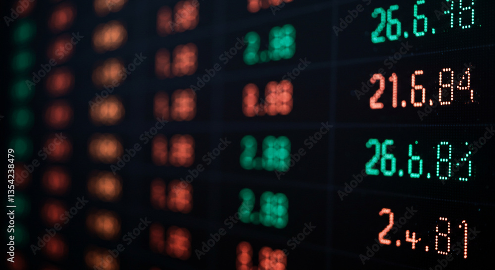Electronic stock exchange board displaying numbers and stock variations, financial market data, real-time trading information, and investment trends analysis Electronic stock exchange board displaying numbers and stock variations, financial market data, real-time trading information, and investment trends analysis